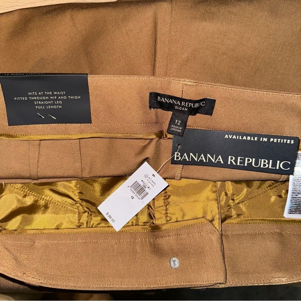 Banana Republic Pants Women's 12 Tan Sloan Straight Camel High Waist BI-Stretch - Picture 3 of 10